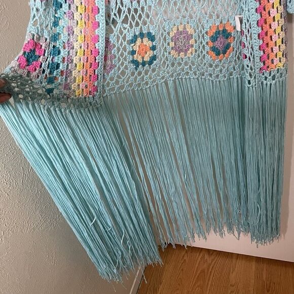 No 1 Los angeles acrylic crochet quilted muti color maxi cardigan sweater duster - Picture 5 of 10